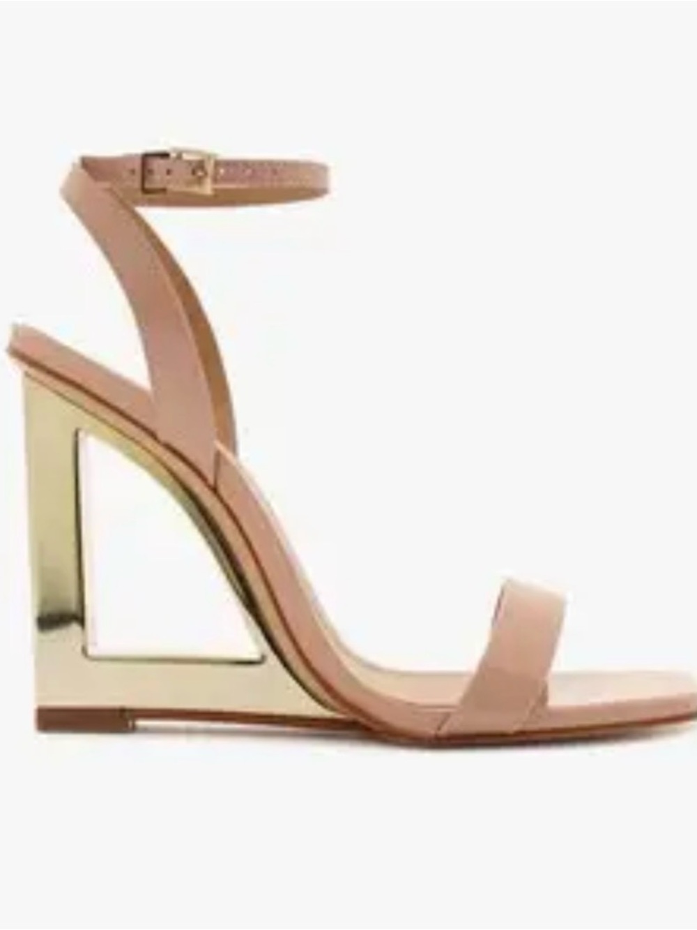 Filipa Nude blush patent leather Ankle-Strap Wedge Sandal with Gold Heel